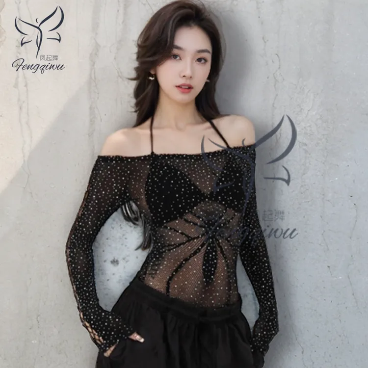 jazz街舞肚皮舞性感潮牌连体烫钻爵士hiphop上衣女派对蹦迪服装潮