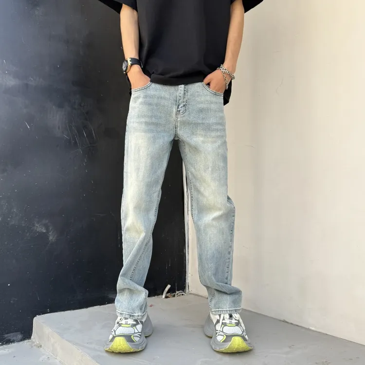 2025秋季新款男士浅蓝色宽松直筒牛仔裤潮牌百搭高级休闲舒适长裤