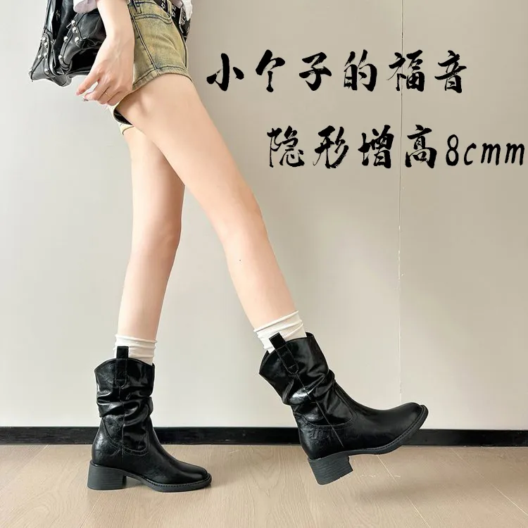 酷辣版~内增高8cm真皮炸街马丁靴女英伦风靴子女冬美拉德复古短靴