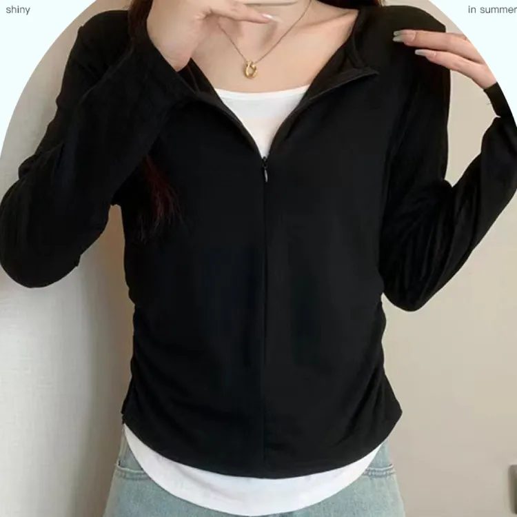 半拉链假两件款长袖显瘦休闲百搭上衣