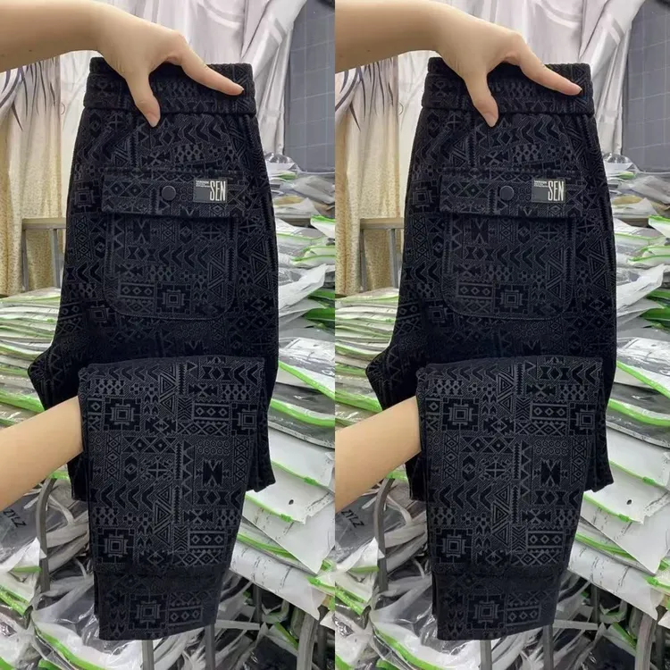 男士植绒印花休闲裤秋季新款时尚百搭小脚裤宽松潮流弹力哈伦裤子