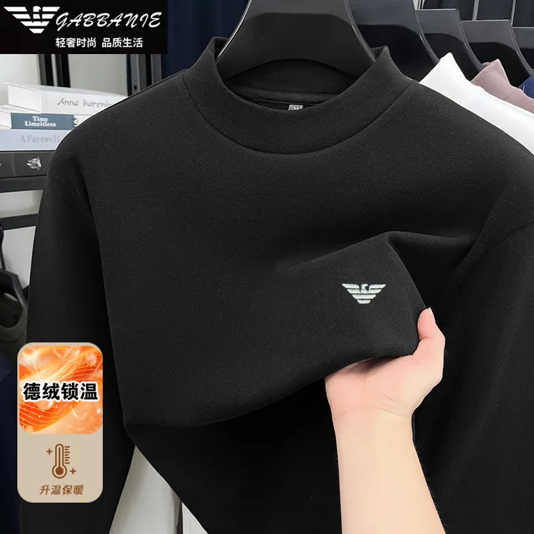 意大利正品男士双面德绒半高领长袖打底衫时尚休闲百搭保暖T恤男