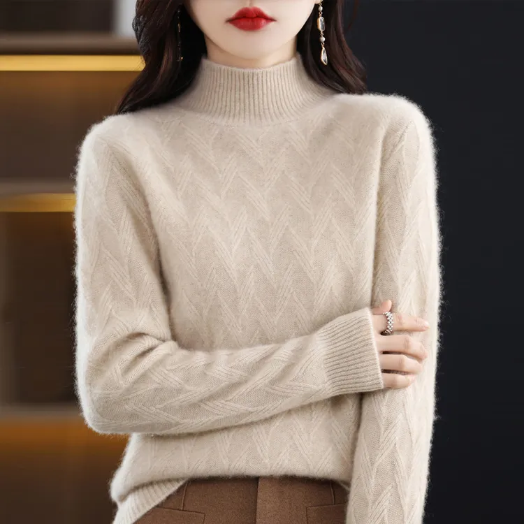 半高领加厚树枝提花羊毛衫女秋冬新款套头针织打底衫上衣百搭毛衣