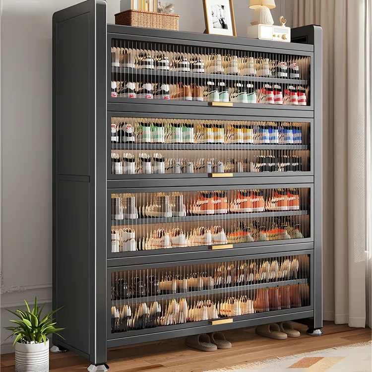 钢制鞋架带防尘帘家用室内大容量多层简易鞋柜入户门口落地置物架