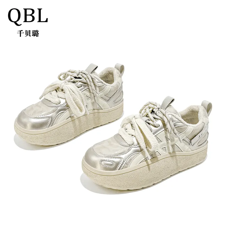 千贝璐加绒德训鞋女冬季2025新款百搭显瘦保暖过冬时尚休闲鞋厚底