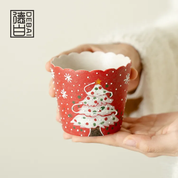 德白圣诞手绘陶瓷茶杯咖啡杯圣诞树雪人复古创意茶具小礼物喝水杯