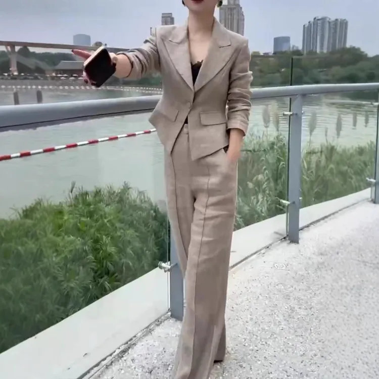 新款轻奢气质时尚职业西服通勤外套显瘦阔腿裤女装套装33072