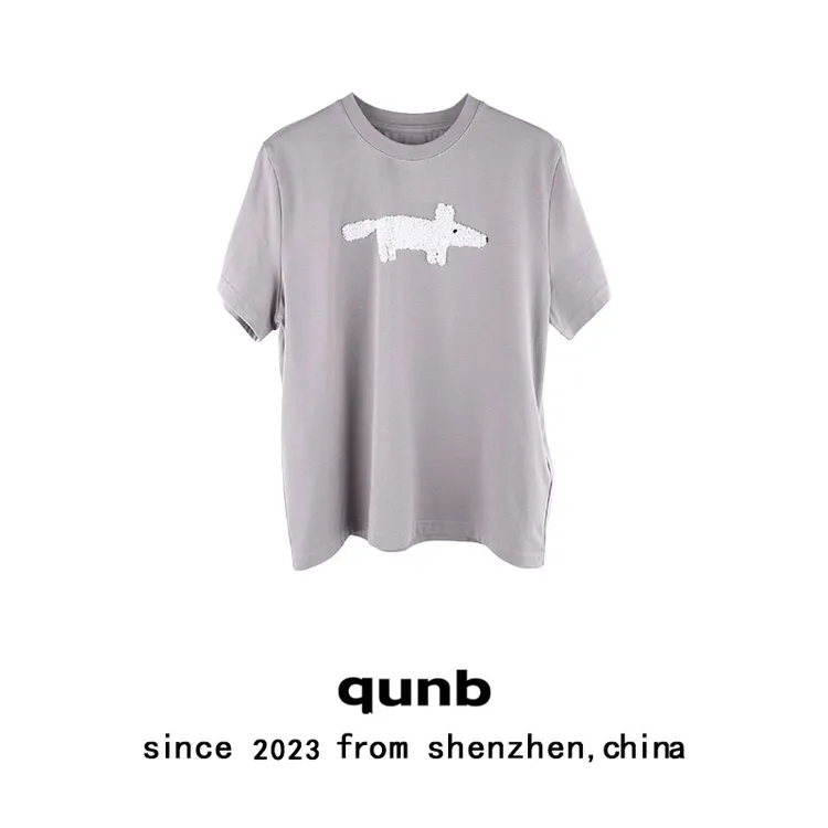 100%棉40S精疏棉MBA005T可爱狐狸珠片刺绣短款时尚绣花短袖T恤女