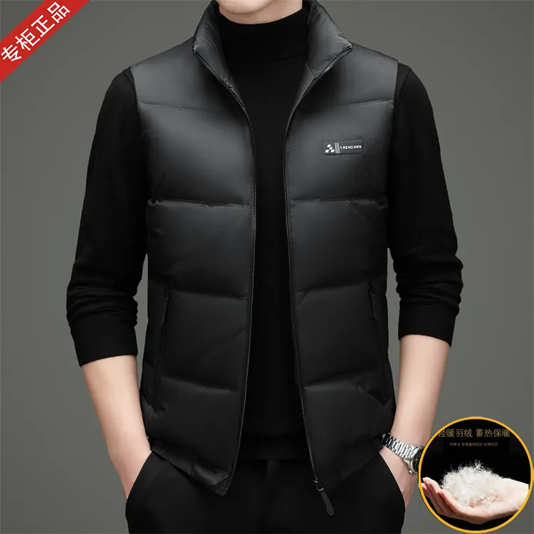 2025冬季新款欧洲站英伦男士羽绒马甲商务休闲纯色立领短款外套潮