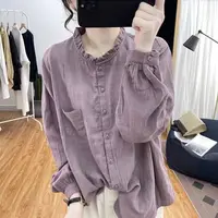 【清货+运费险】长袖棉麻衬衫秋季复古宽松时尚百搭显瘦衬衣XK42
