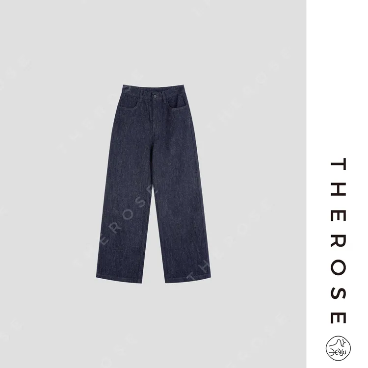 之柔【深海牛仔】时尚保暖羊毛混纺牛仔裤水洗做旧阔腿女士休闲长裤