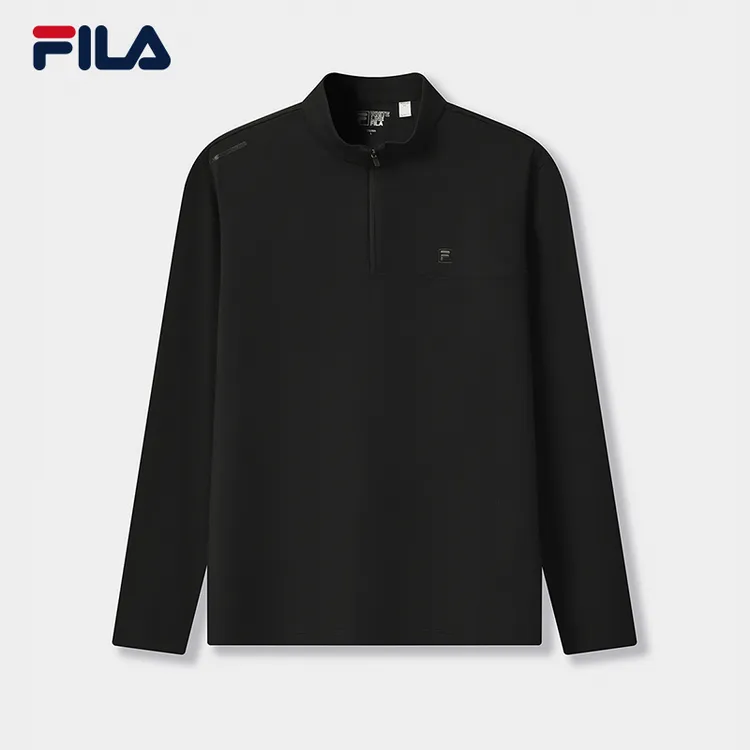 FILA斐乐立领半拉链长袖秋冬新款质感黑标休闲商务T恤F11M543208F