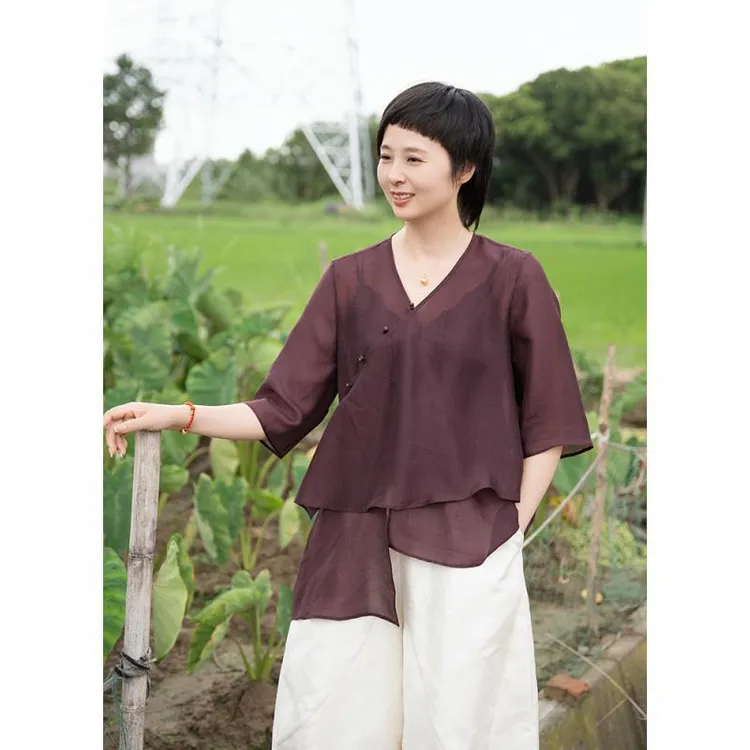 小董服饰2025-048新中式潮流百搭两色中式上衣打底衫