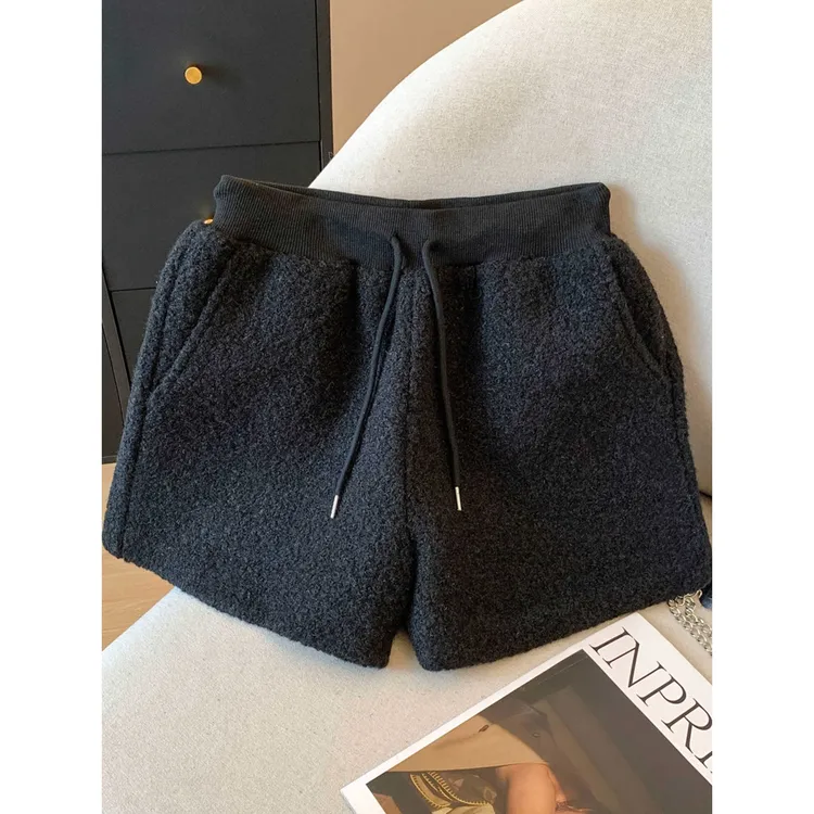 百搭界的扛把子！秋冬韩版时尚百搭毛短裤女高腰显瘦松紧腰阔腿裤