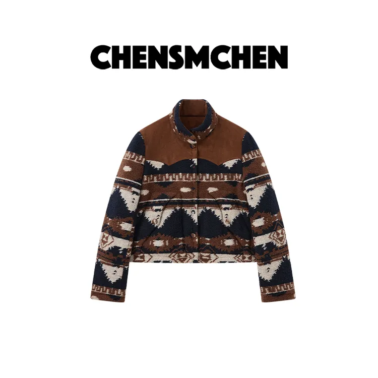 CHENSMCHEN 时尚针织拼接90鹅绒服女宽松显瘦羽绒服CSY12601YW