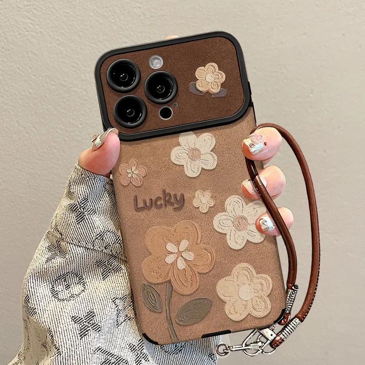 油画花朵适用苹果17华为vivo/oppo小米iPhone视窗贴皮秋冬手机壳