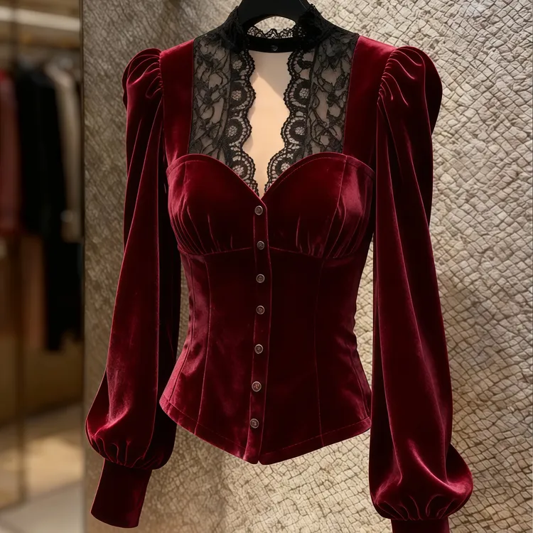 2025冬季小香风大码修身显瘦百搭气质胖mm蕾丝V领红色打底上衣