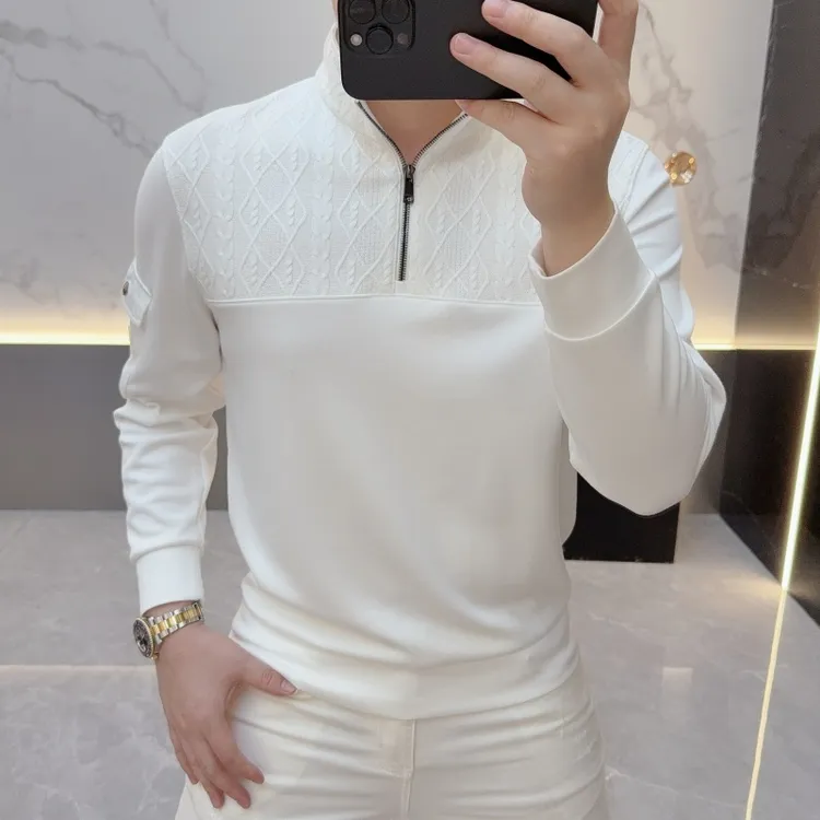 艾塞西隆比秋季新款时尚帅气半拉链个性设计针织拼接长袖立领卫衣