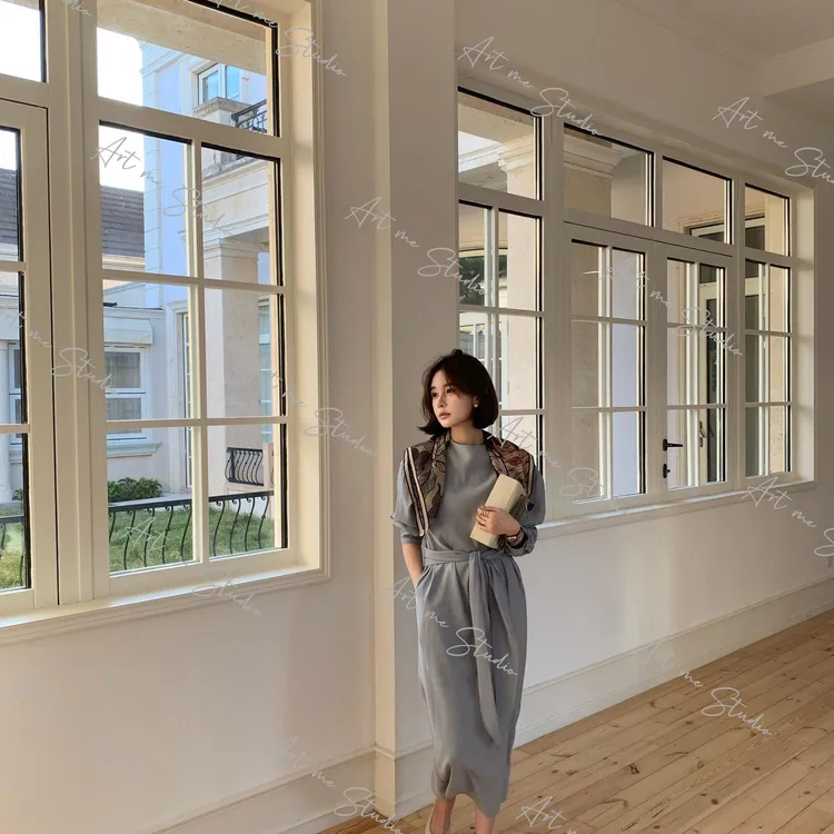 清冷优雅气质一片式极简直筒两色连衣裙w1723p2