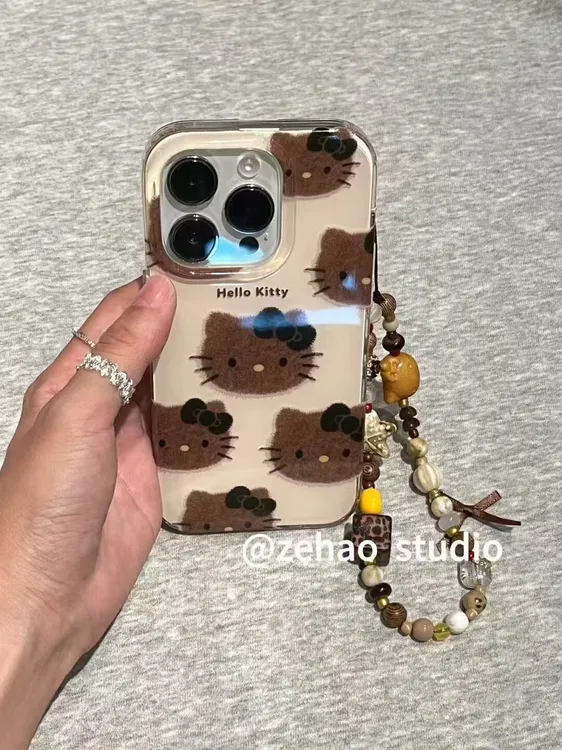 蝴蝶结黑皮KT猫适用苹果17Promax大孔手机壳vivo华为oppo小米防摔