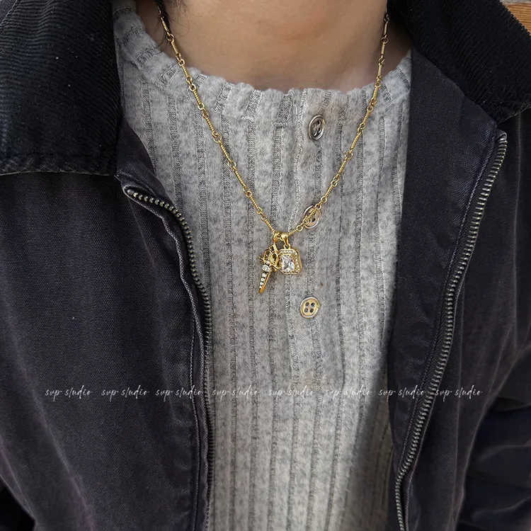 钛钢项链 大宝剑复古宝剑镶钻男女高级感小众轻奢百搭锁骨链男