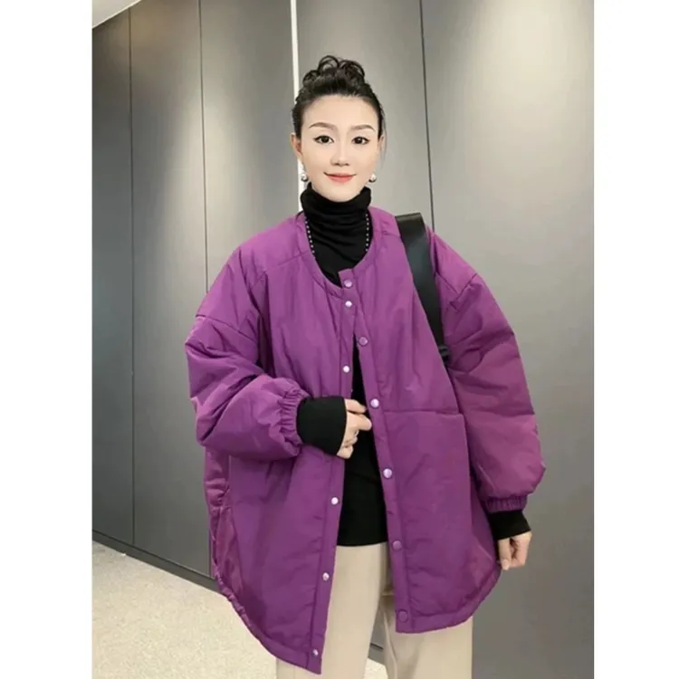 欧货服女2023秋冬新款休闲宽松中长款今年流行保暖夹棉外套