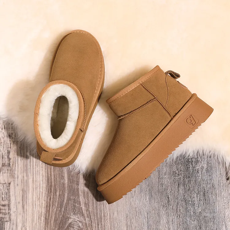 羊毛雪地靴女冬厚底加绒加厚雪地棉鞋女真皮休闲防滑短靴5907-2