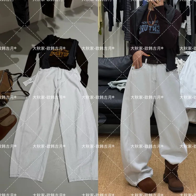 《拽二代》秋季新款弯刀裤牛仔裤宽松半松紧不挑