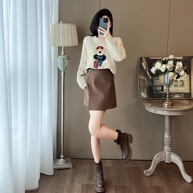 网红慵懒风小熊毛衣女针织软糯宽松秋冬小个子气质显瘦两件套装裙