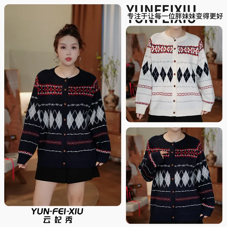 云妃秀大码女装针织衫安迪绒休闲胖妹妹宽松显瘦遮肉韩版冬23385