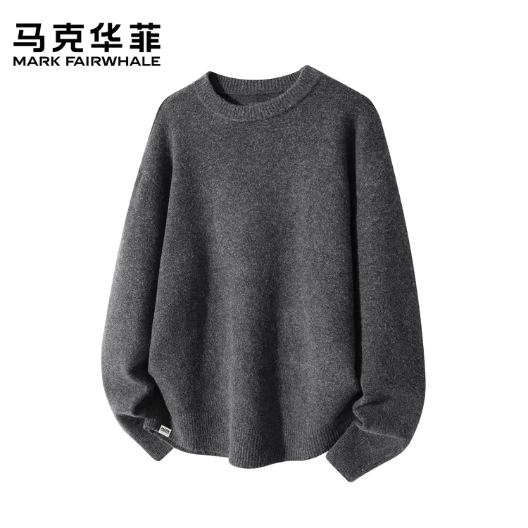 马克华菲圆领绵羊毛针织毛衣秋冬长袖宽松男休闲百搭纯色时尚潮流