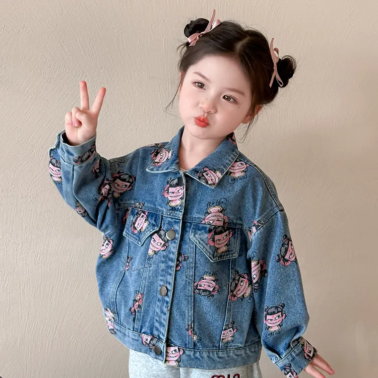 女童秋季外套2025新款洋气时髦宝宝牛仔上衣小女孩儿童哪咤夹克潮