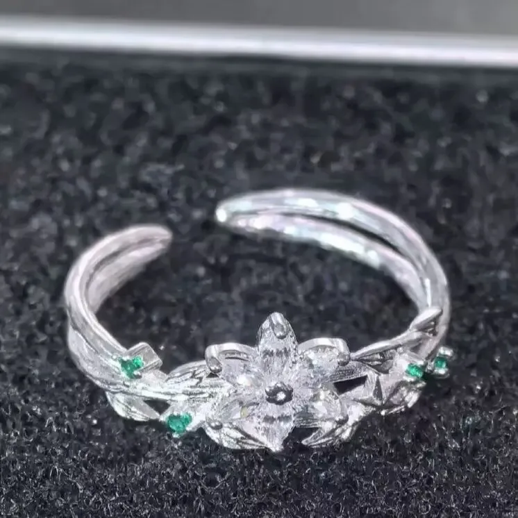合金戒指 张泽禹同款绿色花朵戒指女气质活口数据组应援周边简约