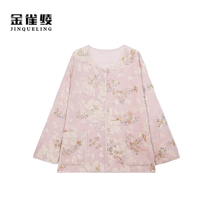 金雀绫【粉黛含春】丝绒提花高级感工艺加宽加大外套SZA1TT873
