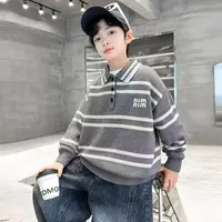 韩版童装POLO领休闲风学院风针织衫男常规款毛衣男童