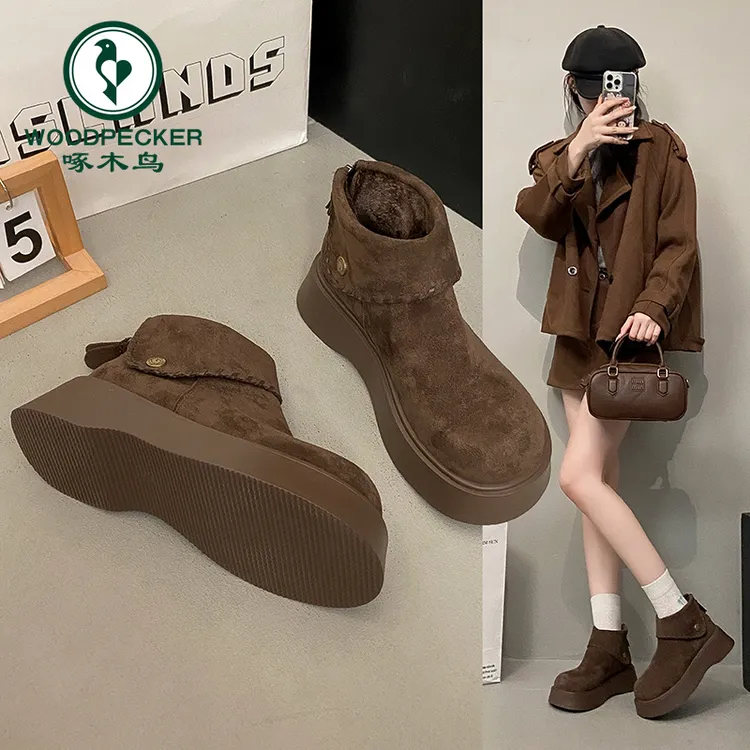 啄木鸟厚底马丁靴女2025秋冬新款复古风显瘦百搭增高短靴瘦瘦女靴