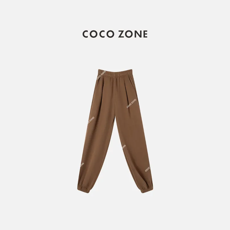 COCO ZONE 刘一一 复古松紧腰休闲裤纯色显瘦百搭束脚裤CC1C2182