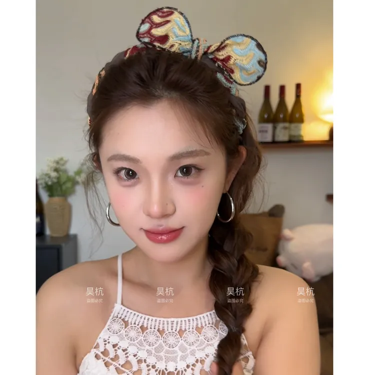 夏日缤纷～热情明媚新款撞色兔耳朵纽结反着戴齿梳发箍甜妹高颅顶