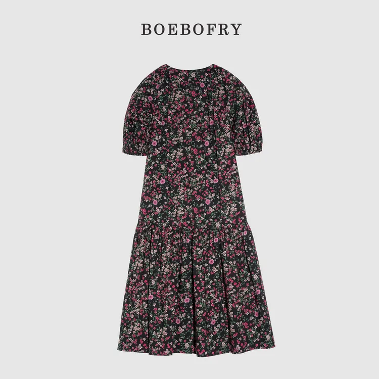 BOEBOFRY<秘密花园>法式圆领纯棉宽松减龄碎花连衣裙BE2L0766