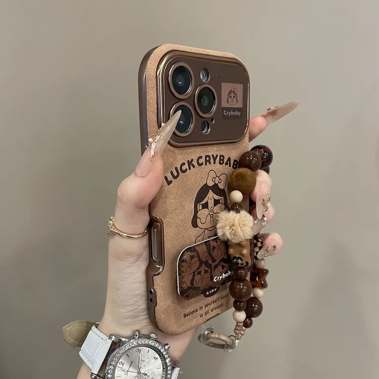 复古卡通磨毛棕底滑板哭娃适用iPhone17手机壳16pro新款15pm个性