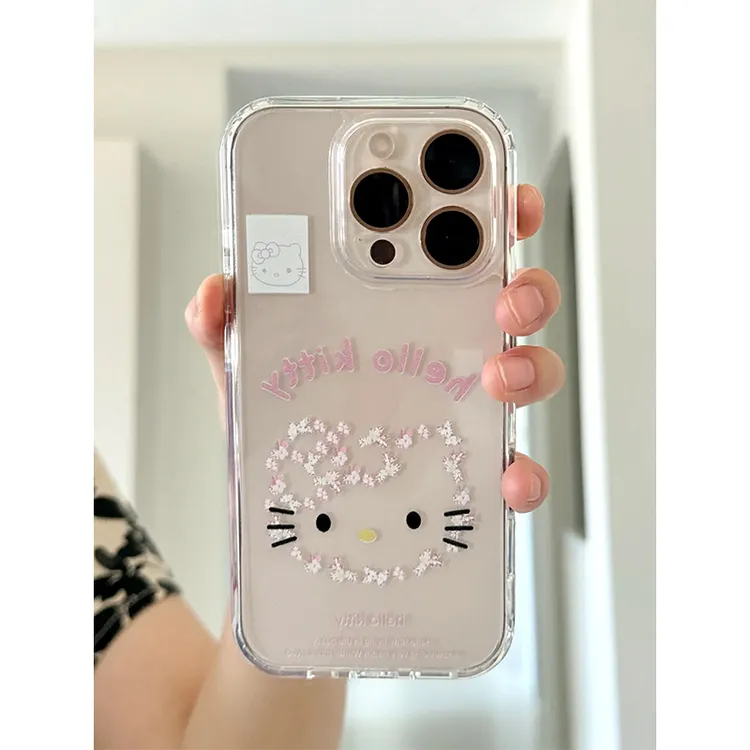 闪度侠碎花KT猫适用iPhone16/15高透手机壳华为P70vivo小米15oppo
