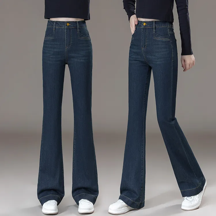 微喇牛仔裤女秋季2025年新款半松紧高腰显瘦弹力小个子复古喇叭裤
