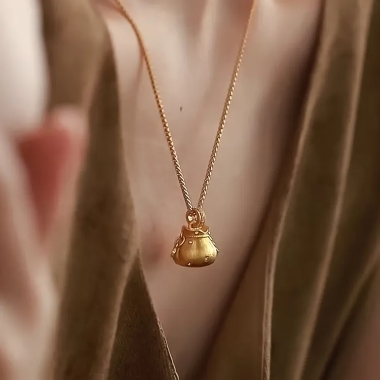 铜合金项链 【钱袋子】时尚小钱袋铜镀金项链 时尚国风项链锁骨链
