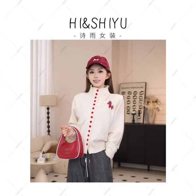HISHIYU【马到成功】卡通刺绣半高领针织开衫气质毛衣秋冬打底