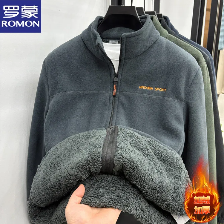 罗蒙秋冬季立领拉链长袖羊驼绒加厚保暖卫衣外套休闲百搭宽松外搭