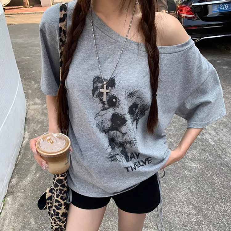 2025爆款大码女装露肩辣妹短袖韩版小众设计感上衣女百搭