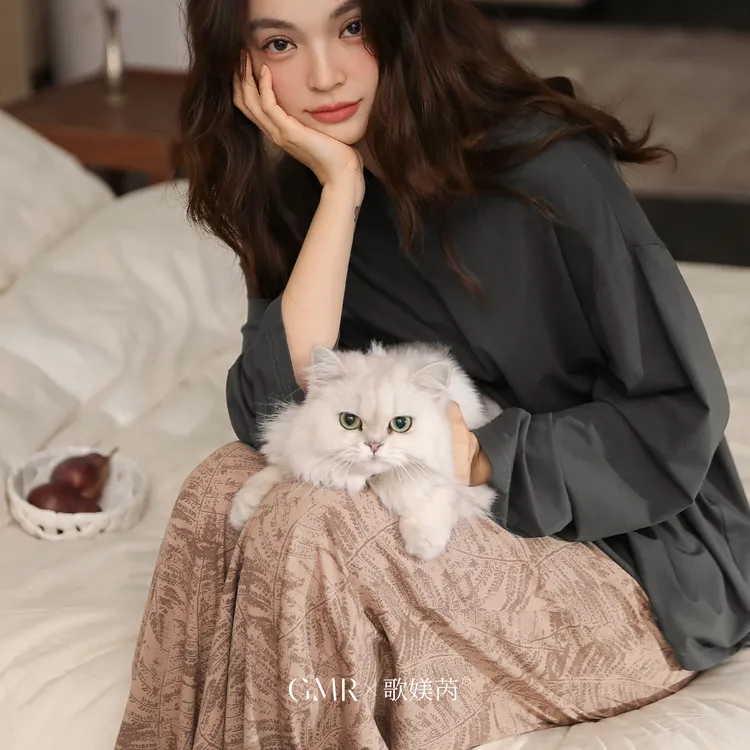 长袖睡衣女2025新款春秋季柔软莫代尔棉可外穿秋冬大码家居服套装