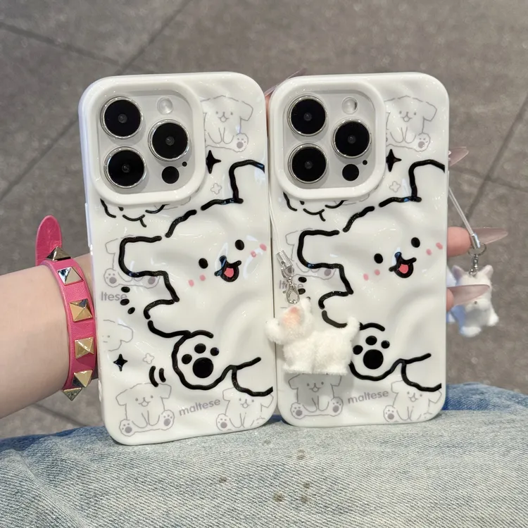 奥菲顿素描线条小狗挂链适用苹果16陨石纹15手机壳iPhone14/13/12