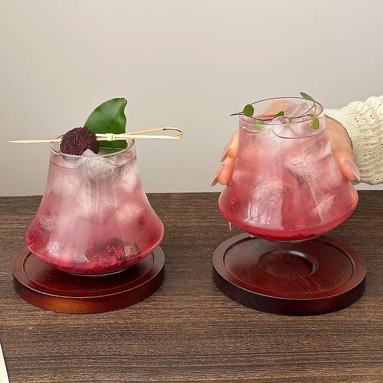 式玻璃杯氛围感鸡尾酒杯带杯垫火山杯高颜值鸡尾酒特调杯冷饮玻璃