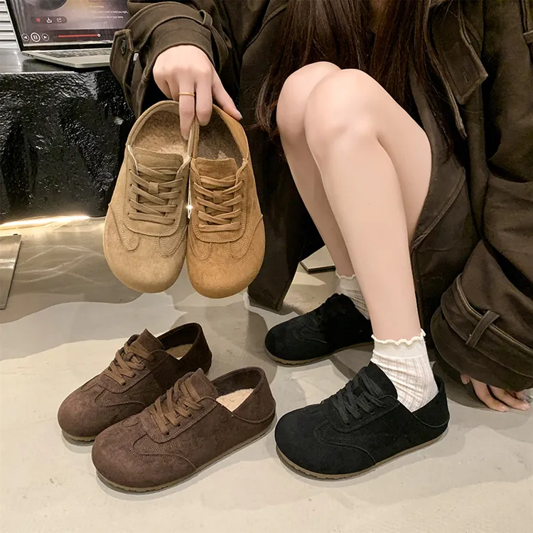 复古勃肯鞋女2025年秋冬新款加绒透气百搭休闲德训鞋两穿软底单鞋
